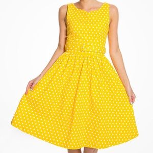 Lindy Bop Delta yellow polka dot dress